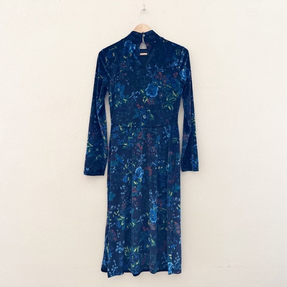 Maeve Constance Velvet Midi Dress Womens Small Blue Floral Party Holiday Boho - Picture 6 of 14